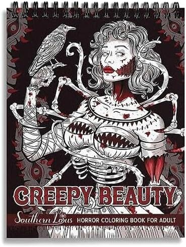 Creepy Beauty Coloring Book Wirebound for Adults Women Girls Seniors Family with Horror Illustrations Holiday Birthday Art Lover Gifts Relieve Stress Relaxation Mindfulness in Kuwait