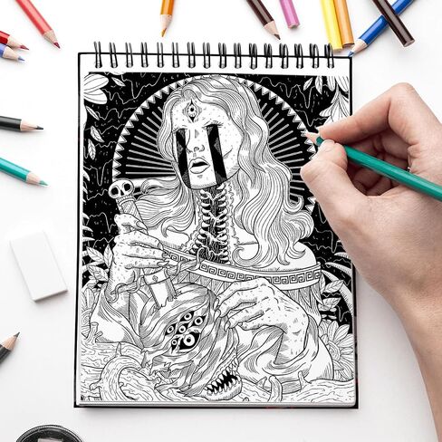 Creepy Beauty Coloring Book Wirebound for Adults Women Girls Seniors Family with Horror Illustrations Holiday Birthday Art Lover Gifts Relieve Stress Relaxation Mindfulness in Kuwait