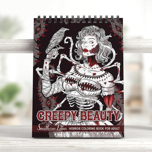 Creepy Beauty Coloring Book Wirebound for Adults Women Girls Seniors Family with Horror Illustrations Holiday Birthday Art Lover Gifts Relieve Stress Relaxation Mindfulness in Kuwait