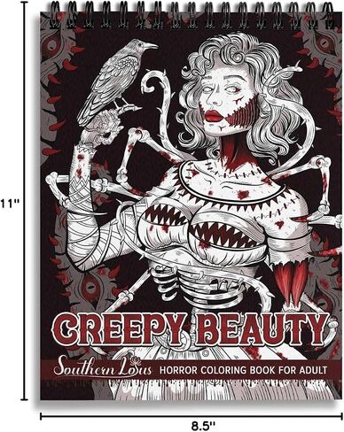 Creepy Beauty Coloring Book Wirebound for Adults Women Girls Seniors Family with Horror Illustrations Holiday Birthday Art Lover Gifts Relieve Stress Relaxation Mindfulness in Kuwait