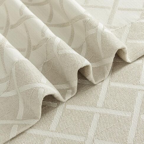 Geometric Trellis Jacquard Curtain Panel Diamond Pattern Grommet Top Light Filtering Window Drapes for Bedroom/Living Room, Beige, 50"x95", 2 Panels in Kuwait