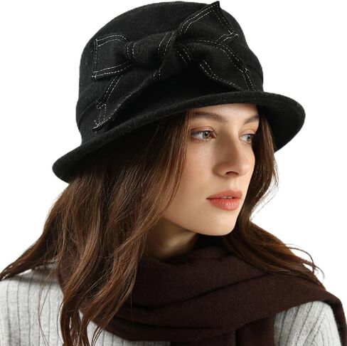 Women Vintage Felt Bucket Hat Winter Wool Dress Beret Hat in Kuwait