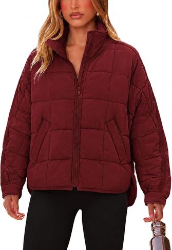 Omoone Women's Quilted Puffer Jacket Zip Up Oversized Lightweight Padded Down Coat Outerwear in Kuwait