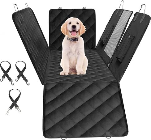 YSSOA Dog Car Seat Cover for Back Seat, Durable Waterproof Nonslip Pets Hammock with Mesh Window and Storage Pocket, Suitable for Cars, Trucks, SUVs, Standard in Kuwait