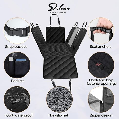 YSSOA Dog Car Seat Cover for Back Seat, Durable Waterproof Nonslip Pets Hammock with Mesh Window and Storage Pocket, Suitable for Cars, Trucks, SUVs, Standard in Kuwait