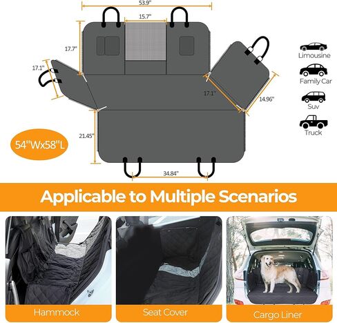 YSSOA Dog Car Seat Cover for Back Seat, Durable Waterproof Nonslip Pets Hammock with Mesh Window and Storage Pocket, Suitable for Cars, Trucks, SUVs, Standard in Kuwait