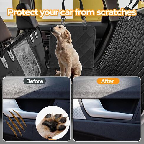 YSSOA Dog Car Seat Cover for Back Seat, Durable Waterproof Nonslip Pets Hammock with Mesh Window and Storage Pocket, Suitable for Cars, Trucks, SUVs, Standard in Kuwait