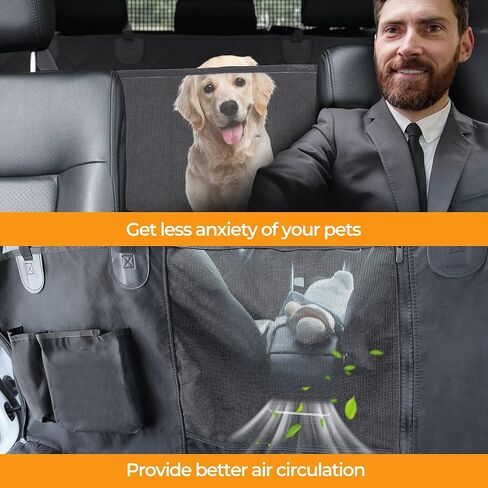 YSSOA Dog Car Seat Cover for Back Seat, Durable Waterproof Nonslip Pets Hammock with Mesh Window and Storage Pocket, Suitable for Cars, Trucks, SUVs, Standard in Kuwait