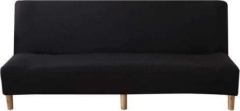 WOMACO Futon Cover Stretch Sofa Bed Slipcovers Full Twin Queen Size Black Armless Couch Loveseat Protector Covers with Elastic Bottom for Living Room Bedroom Furniture (Black, 63"-75") in Kuwait