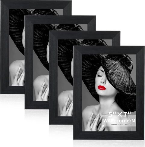 8x10 Picture Frames Set of 4 - High Definition Glass New Patten Frame - Wall Mounting Frame Horizontal Vertical Format, Black in Kuwait