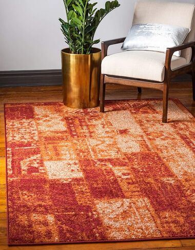 Unique Loom Autumn Collection Modern Contemporary Casual Abstract Area Rug (Terracotta/ Burgundy Vintage, 5 x 8 ft Rectangular) in Kuwait