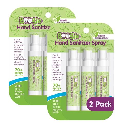 Kids Hand Sanitizer Spray by Boogie for Babies &Toddlers, Great for Diaper Bags and Backpacks, Plant Based Alcohol, Made With Aloe & Sunflower Seed Oil, 3 Count (Pack of 2)… in Kuwait