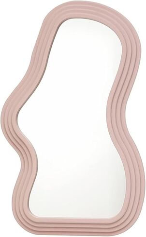 Asymmetrical Wall-Mounted Mirror, Creative Unique Decorative Mirrors, Funky Wavy Mirror 16.14"x9.84" Irregular Border Pink Mirror for Bathroom Living Room Decoration in Kuwait
