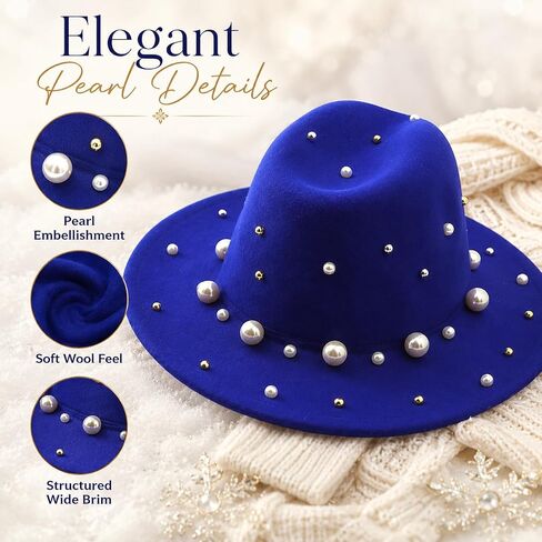 QZUnique Fedora Hat Wide Brim Felt Panama Cap Classic Floppy Wool Warm Top Hat Winter Vintage Jazz Hat for Women & Men in Kuwait