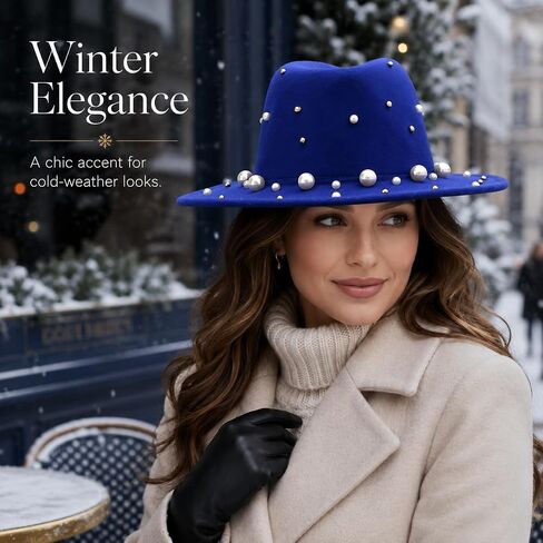 QZUnique Fedora Hat Wide Brim Felt Panama Cap Classic Floppy Wool Warm Top Hat Winter Vintage Jazz Hat for Women & Men in Kuwait