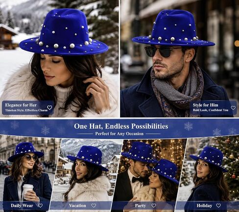QZUnique Fedora Hat Wide Brim Felt Panama Cap Classic Floppy Wool Warm Top Hat Winter Vintage Jazz Hat for Women & Men in Kuwait