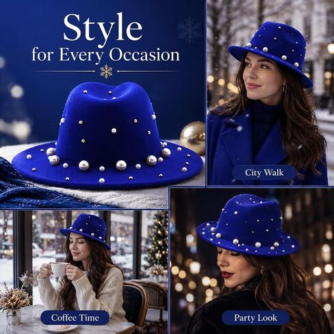 QZUnique Fedora Hat Wide Brim Felt Panama Cap Classic Floppy Wool Warm Top Hat Winter Vintage Jazz Hat for Women & Men in Kuwait