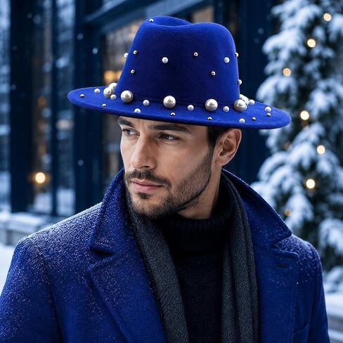 QZUnique Fedora Hat Wide Brim Felt Panama Cap Classic Floppy Wool Warm Top Hat Winter Vintage Jazz Hat for Women & Men in Kuwait