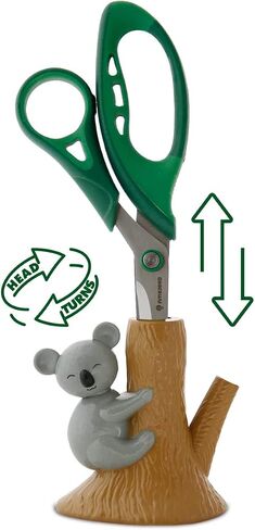 Amazeko Scissors with Animated Koala Holder, 8.5" Stainless Steel Blades, Comfortable Soft Air Grip Handles, Fun Animal Desk Decor with Non-Slip Weighted Tree Base in Kuwait