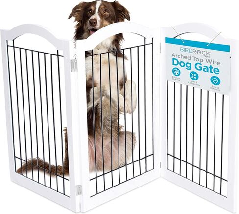 INTERNET'S BEST Arched Top Wire Dog Gate - 4-Panel Free Standing Indoor Folding Pet Barrier, Ideal for Medium, Large Dogs, Puppies, & Cats, for Home, Doorway, Stairs - 30in x 80in, Espresso in Kuwait