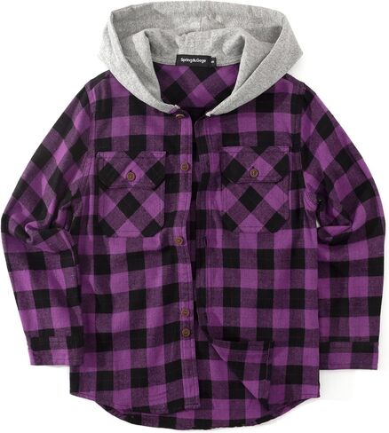 Spring&Gege Boys Flannel Hooded Shirts Long Sleeve Button Down Plaid Shirt (2-14 Years) in Kuwait