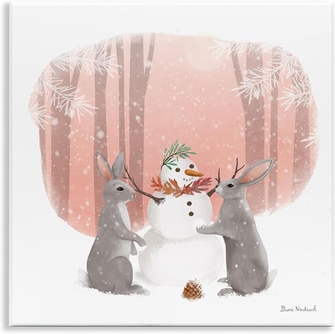 Stupell Industries Winter Rabbits Building Snowman Snowy Forest Scene, Design by Diane Neukirch in Kuwait