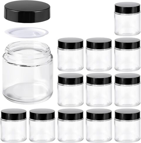 4oz Jars with Lids, Hoa Kinh 12 Pack Amber Glass Jars with Lids Empty Cosmetic Containers Round Airtight Glass Jar with Inner Liners and black Lids for Storing Lotions, Powders, and Ointments in Kuwait