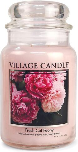 Village Candle Fresh Cut Peony Large Glass Apothecary Jar, Scented Candle, 21.25 oz., Light Pink in Kuwait