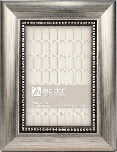 Malden International Designs Classic Mouldings Champagne Beaded Picture Frame, 4" x 6", Silver in Kuwait