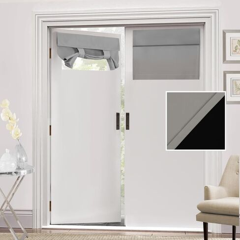 H.VERSAILTEX 100% ستارة باب فرنسية للتعتيم ستائر باب فرنسية للخصوصية ستارة حجب الضوء لباب زجاجي منزلق معزول حراريًا، 26 × 68 بوصة، لوحة واحدة، أزرق حجري in Kuwait