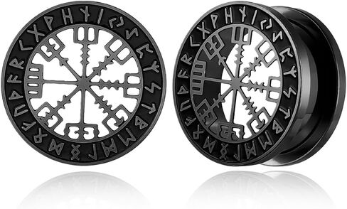 1 Pair Cute gauges 00g (0g-1'') with recycle pattern Ear Tunnels Plugs 316 Stainless Steel Ear Gauges Weight Hypoallergenic expander Piercing Body Jewelry Gold,Black,Sliver in Kuwait