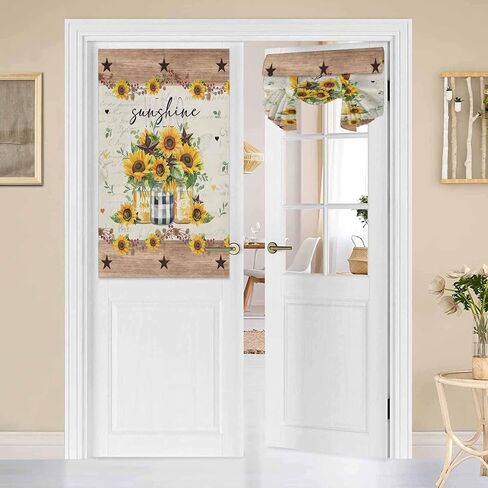 French Door Curtains for Windows, Vintage Windmill Wood Front Door Window Curtains for Glass, Farmhouse Retro Privacy Tie Up Blinds Thermal Insulated Shades 26 x 70 inch,Green Brown in Kuwait