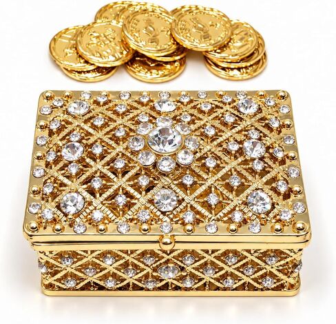 عملات وحدة الزفاف من CB Accessories - Arras de Boda - صندوق مزخرف مع تذكار من كريستالات حجر الراين 75 (ذهبي) in Kuwait