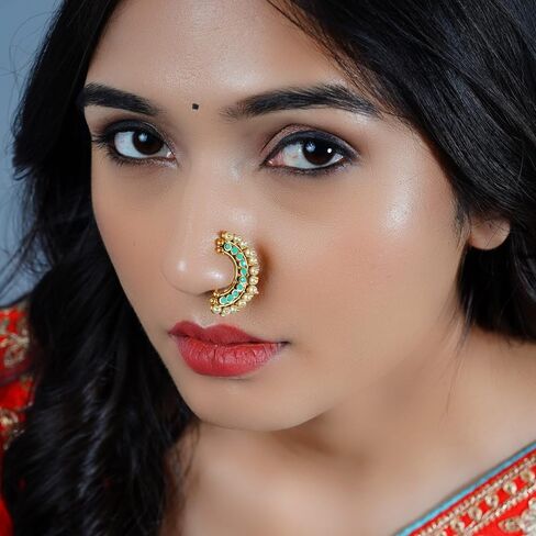 LOVENSPIRE Clip On Antique Pressing Moon Nose Ring With Gold Plating Marathi Nath, Nosepin, Snap On Nosepin, Indian Nose Ring, Fake Nose Ring in Kuwait