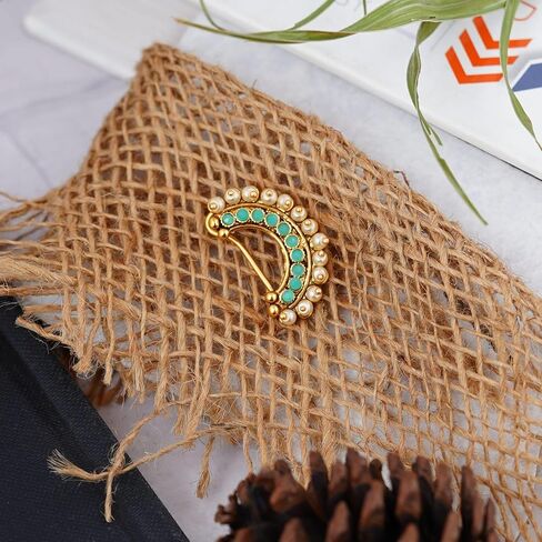 LOVENSPIRE Clip On Antique Pressing Moon Nose Ring With Gold Plating Marathi Nath, Nosepin, Snap On Nosepin, Indian Nose Ring, Fake Nose Ring in Kuwait