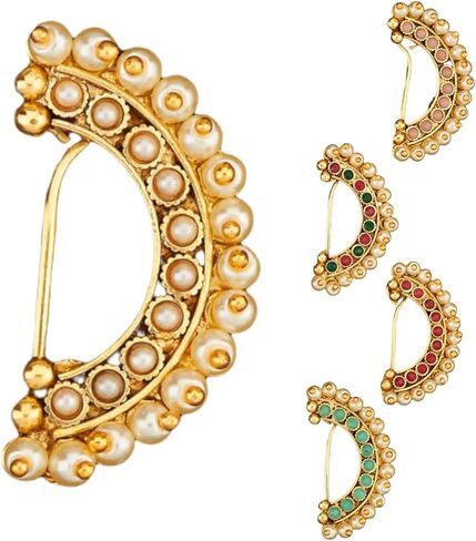 LOVENSPIRE Clip On Antique Pressing Moon Nose Ring With Gold Plating Marathi Nath, Nosepin, Snap On Nosepin, Indian Nose Ring, Fake Nose Ring in Kuwait