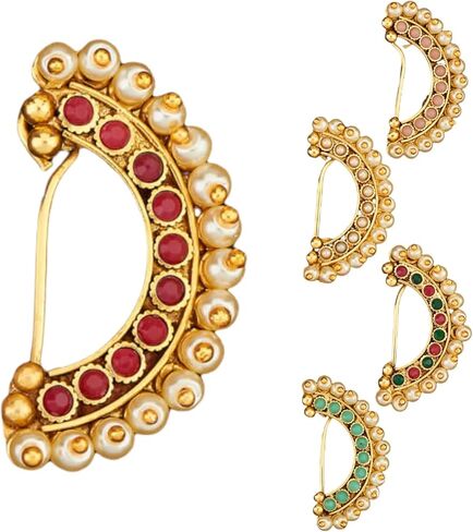 LOVENSPIRE Clip On Antique Pressing Moon Nose Ring With Gold Plating Marathi Nath, Nosepin, Snap On Nosepin, Indian Nose Ring, Fake Nose Ring in Kuwait