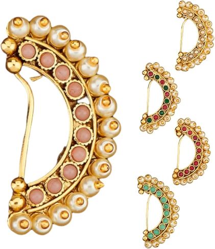 LOVENSPIRE Clip On Antique Pressing Moon Nose Ring With Gold Plating Marathi Nath, Nosepin, Snap On Nosepin, Indian Nose Ring, Fake Nose Ring in Kuwait
