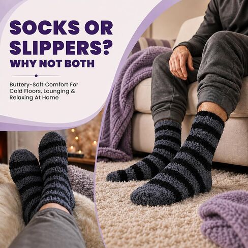 Yacht & Smith Mens Fuzzy Socks, Soft Warm Winter Slipper Plush Sock in Kuwait
