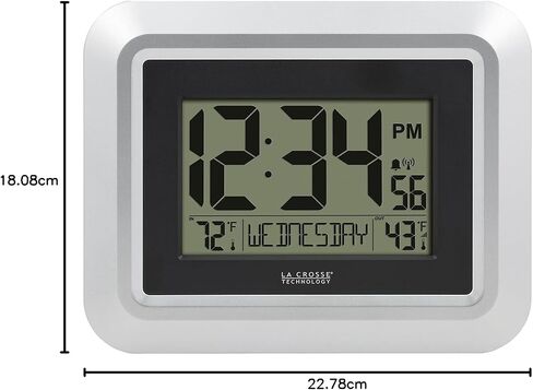 La Crosse Technology 513-1918S-INT Atomic Digital Wall Clock with Outdoor Temperature, No Size, Silver in Kuwait