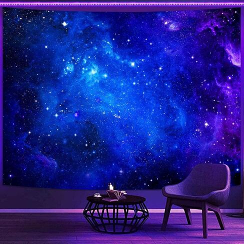 Faxdong Blacklight Galaxy Universe Space Tapestry، الأشعة فوق البنفسجية رد الفعل المرصعة بالنجوم ليلة السماء الغامضة نجوم السديم المفروشات السقف لغرفة النوم خلفية جدار ديكور 36 × 48 بوصة in Kuwait