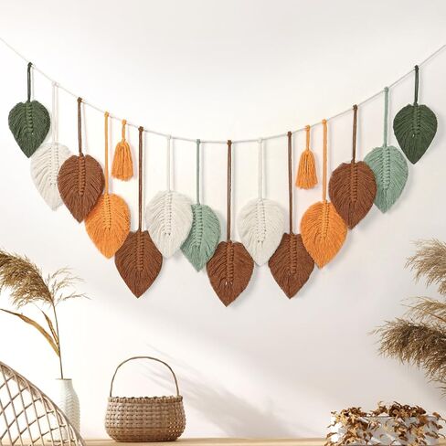 Betylifoy Macrame Wall Hanging Large Macrame Wall Decor Boho Chic Wall Art Decor Feather Handmade Woven Tapestry Leaves with Wooden Beads for Nursery Dorm Bedroom Living Room Home Decor, 28 X 51 Inch in Kuwait