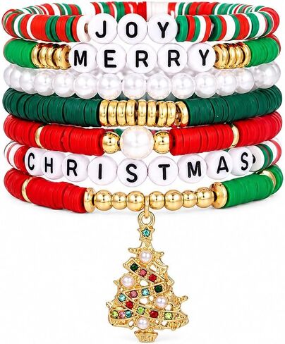 YANCHUN Christmas Bracelets for Girls Holiday Snowflake Candy Cane Elk Christmas Tree Charm Bracelets Adjustable Christmas Bracelets Bulk Holiday Jewelry Gifts for Women in Kuwait