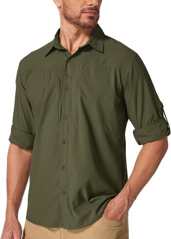 Mens Short Sleeve Button Down Shirts UPF 50+ Sun Protection Quick Dry Fishing Shirt for Travel Hiking Safari Camping in Kuwait