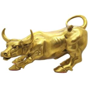 Brass Bull Figurine,Wall Street Bull Art Decor,Bull/Cow/Ox Figure Statues and Sculptures Home Decor (L-12.6" inches) in Kuwait