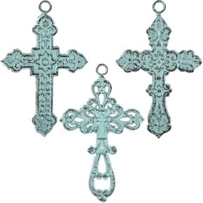 Crosses Wall Decor, Antique Metal Cross Wall Art, Gold LOVE Metal Decorative Cross, Cast Iron Hanging Crosses Art for Home Living Room Bedroom Office Wedding Decoration, 8.66" x 11.81" in Kuwait