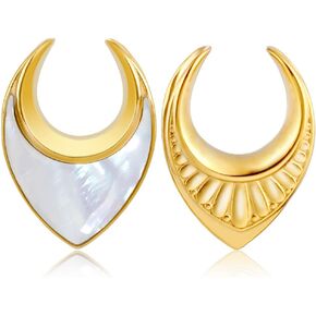 2 PCS Saddle Ear Tunnels 8mm(0g)-25mm (1") Hangers Stainless Steel Gauges Plugs Weights Stretcher for Stretched Ears - Fashion Women Body Piercing Jewelry Expander in Kuwait