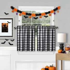 Amzdecor Linen Buffalo Check Tier Curtains for Kitchen, Thick Yarn Dyed Buffalo Plaid Gingham Rod Pocket Cafe Bathroom Curtain, Short Kitchen Window Curtain Sets, 28" W x 24" L, Linen/White, Set of 2 in Kuwait