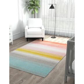 Unique Loom Whimsy Kids Collection Area Rug - Pastel Abstract Rainbow (5' 3" x 8' Rectangle, Multi/Ivory) in Kuwait