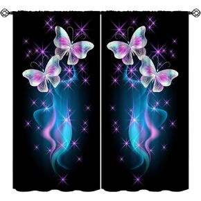 Butterfly Window Curtains,Black Background Leopard Print Butterflies Theme Pattern Window Drapes for Boys Girls Bedroom Living Room Decor Room Darkening W42xL45in in Kuwait